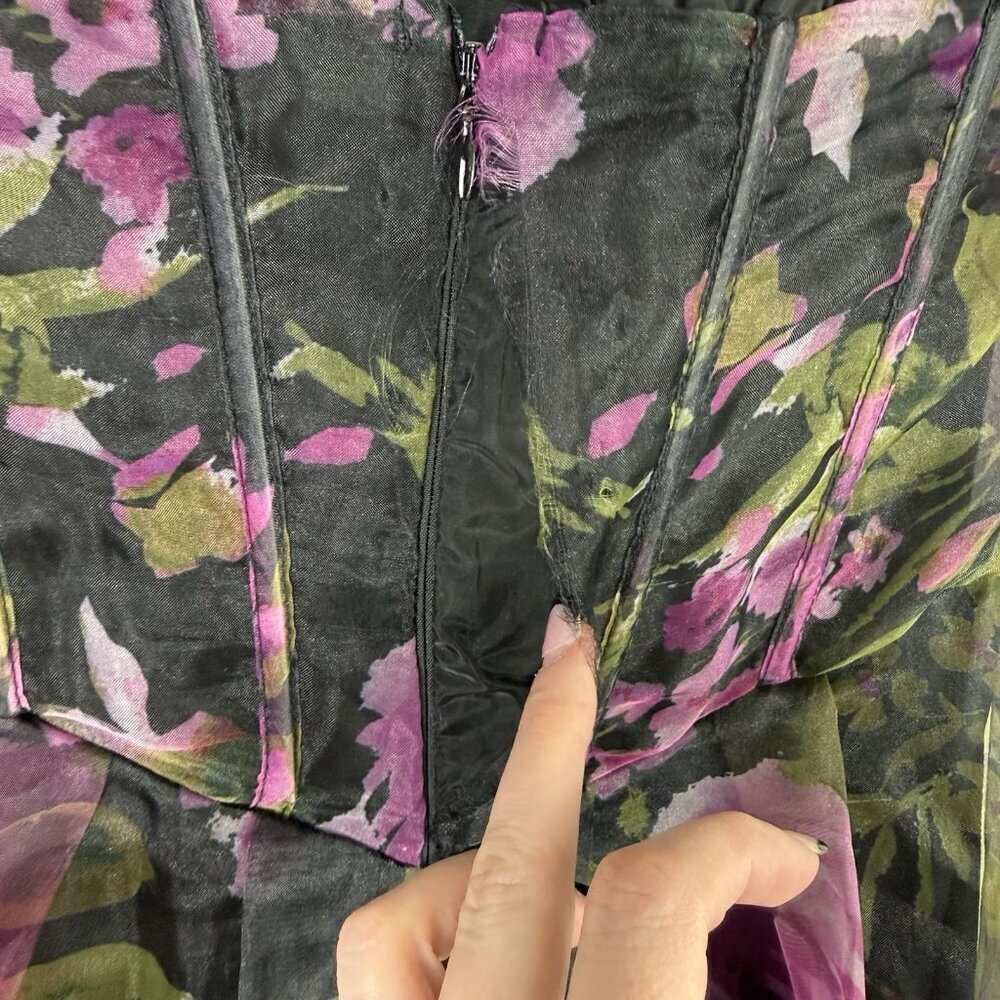 Lulus Strapless Floral Maxi Dress Corset Bodice Black Purple Wedding Guest - Picture 9 of 10